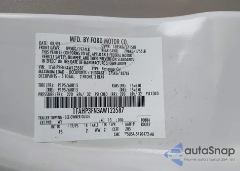 2010 Ford Focus Se z USA, uszkodzony, nr VIN 1FAHP3FN3AW123587